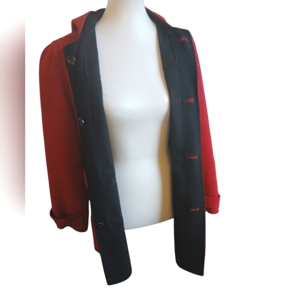 Charter’s Club Wool Blend Duffle Coat Hooded Red and Black Women's Small - Picture 7 of 9